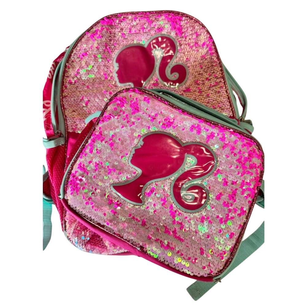 Barbie Sequin Backpack & Lunch Box Set Pink Aqua Girls School Bag